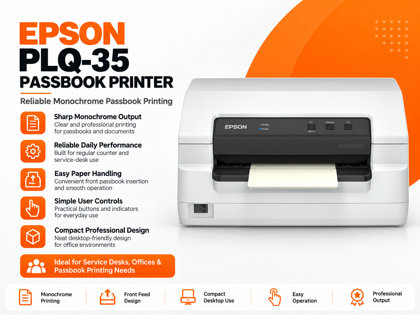 Epson PLQ-35 Monochrome Passbook Printer, White
