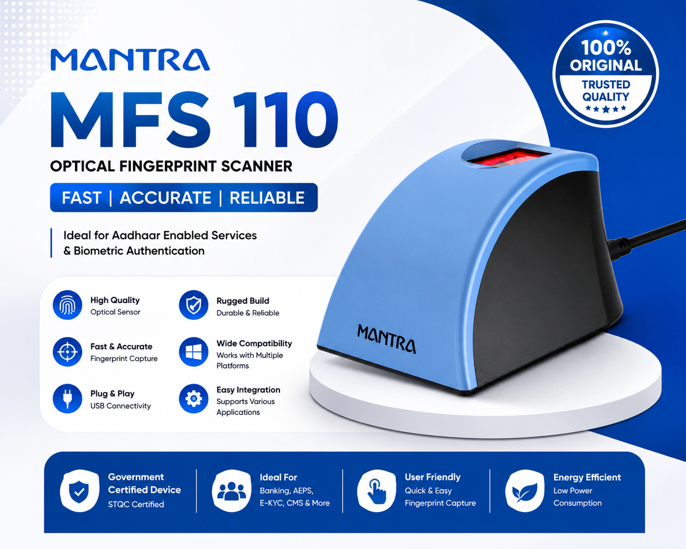 Mantra MFS 110 Fingerprint Scanner | Optical Biometric Device